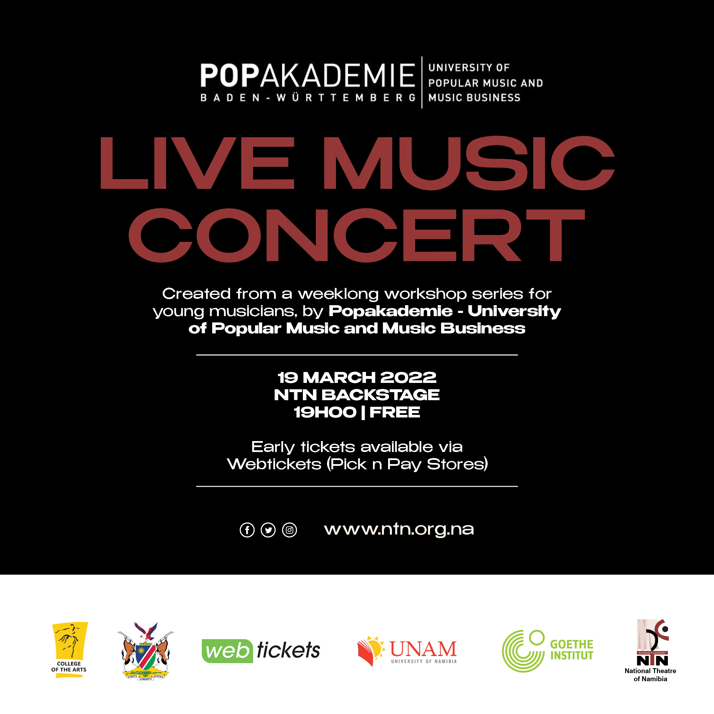 Popakademie Live Music Concert – National Theatre of Namibia